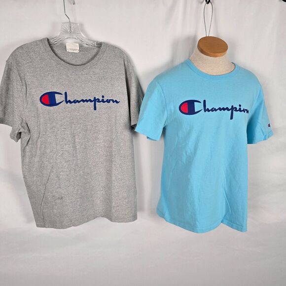 Champion T-Shirts Men's Medium One Gray & One Blue Short Sleeve Crew Neck Bundle - Picture 1 of 16